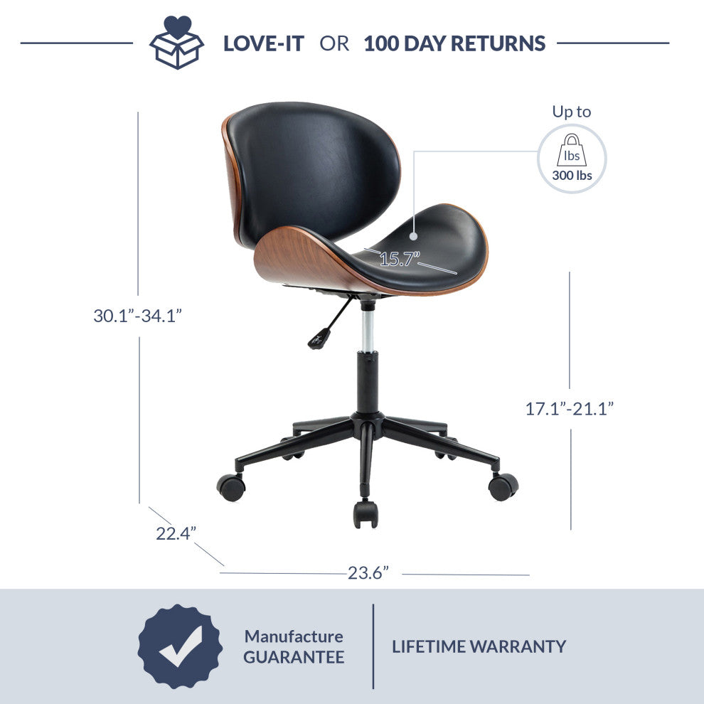 Mid-Century Swivel Office Desk Chair, Black