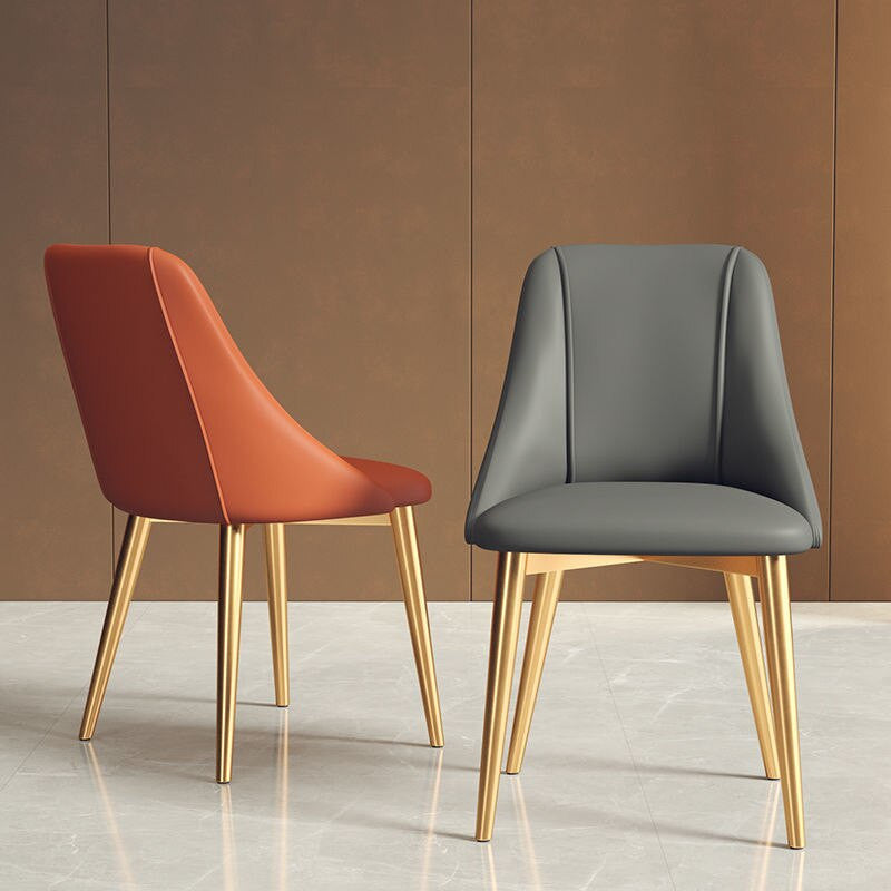 Nordic Iron Desk Stool Dining Chair, Orange+gold Legs