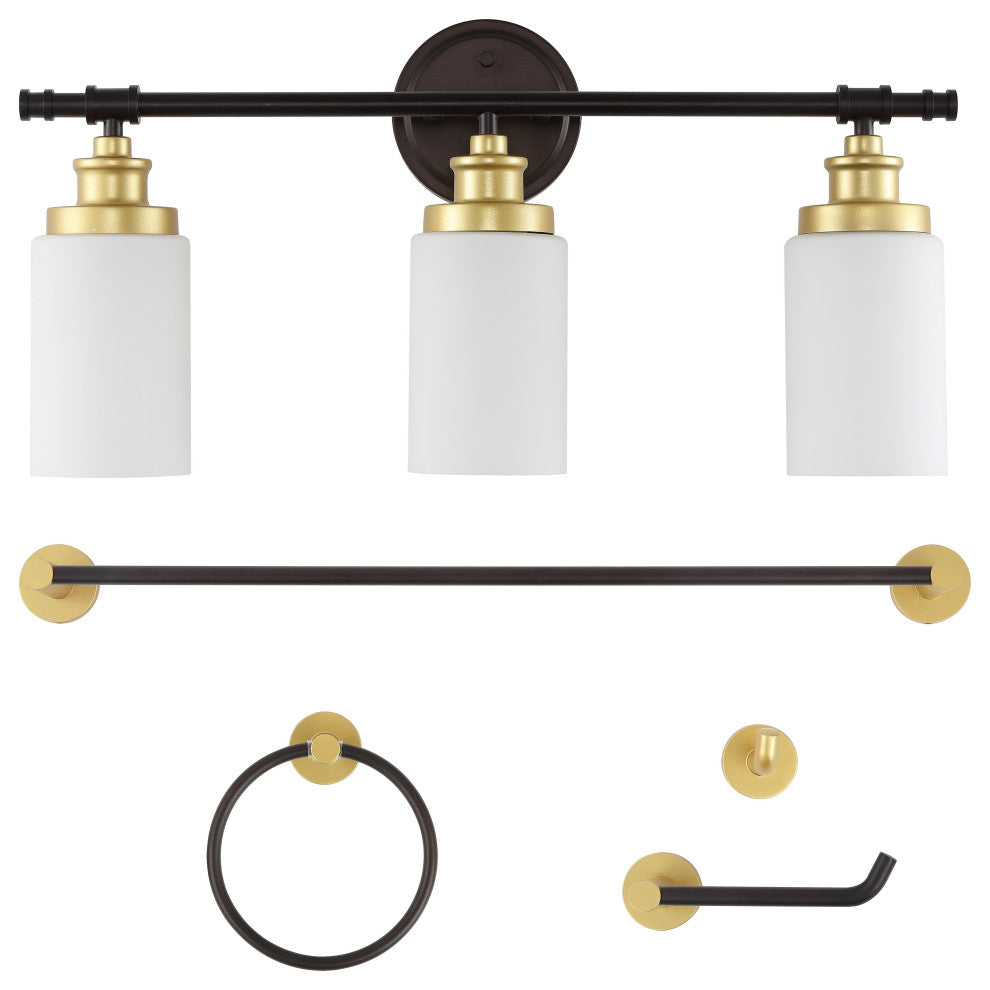 3-Light Classic Vanity, Frosted Glass Shades, Bathroom Hardware Set, 5-Piece
