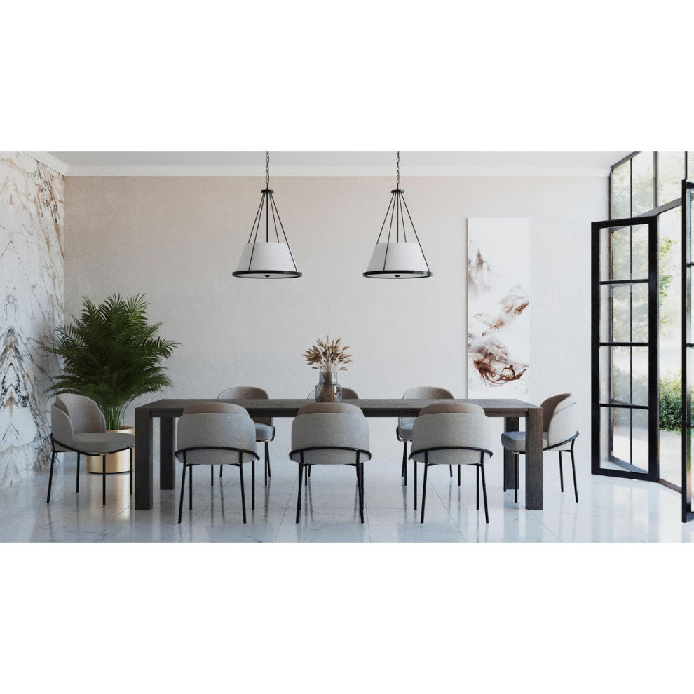 Saffert Collection Three-Light Matte Black White Linen Glass Pendant Light