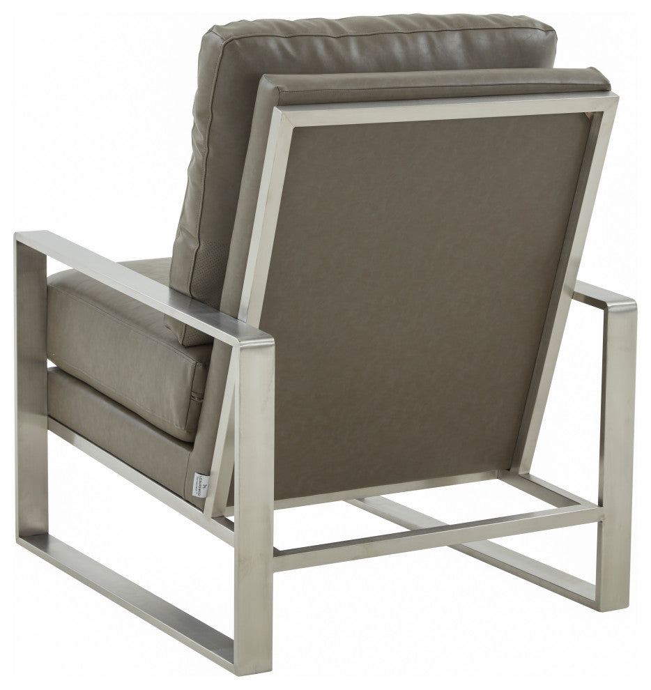 LeisureMod Jefferson Arm Chairs With Silver Frame and Coffee Table, Gray