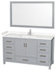 60"SGL Bathroom Vanity Gray, Carrara Cult. Marble Countertop, Sink, 58" Mirror
