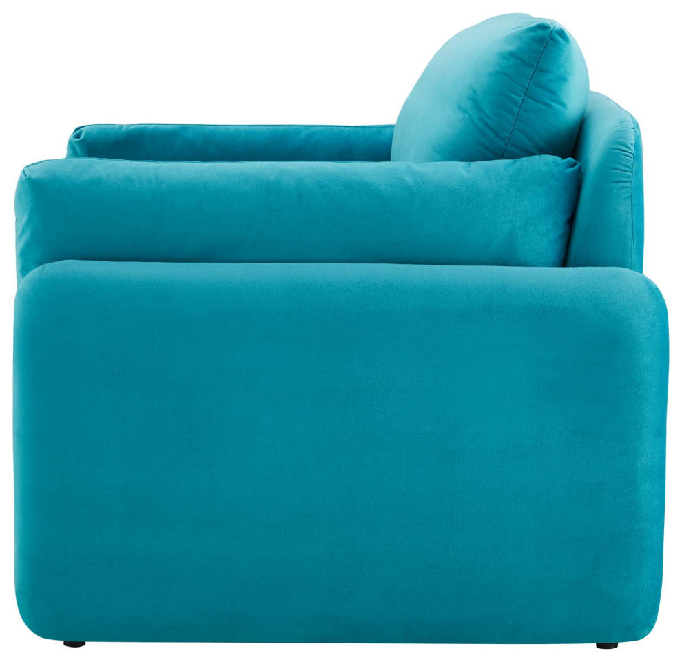 Armchair Accent Chair, Velvet, Blue, Modern, Living Lounge Hotel Hospitality