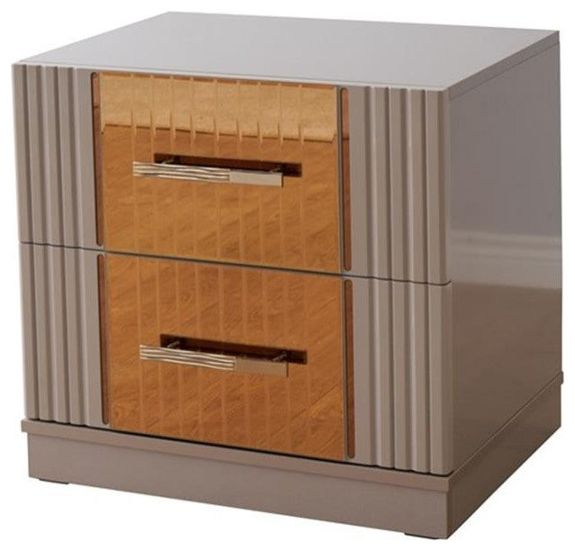 Lorenzo Gold Detailed Nightstand made with Wood in River Sand Gray