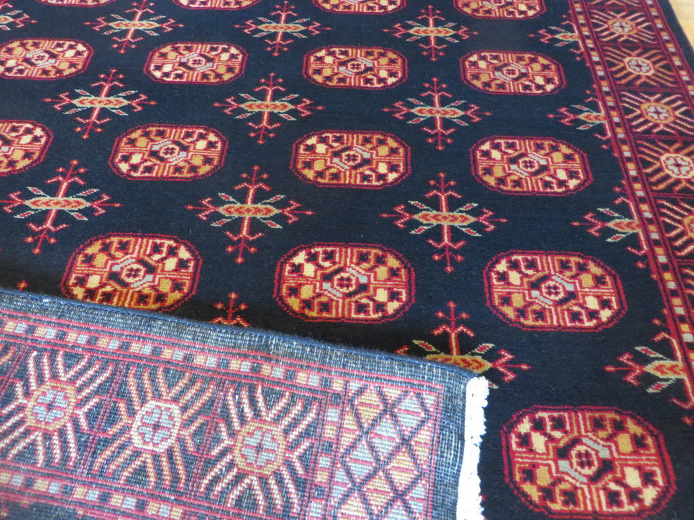 4x7 Black Bokara Hand Knotted Oriental Rug