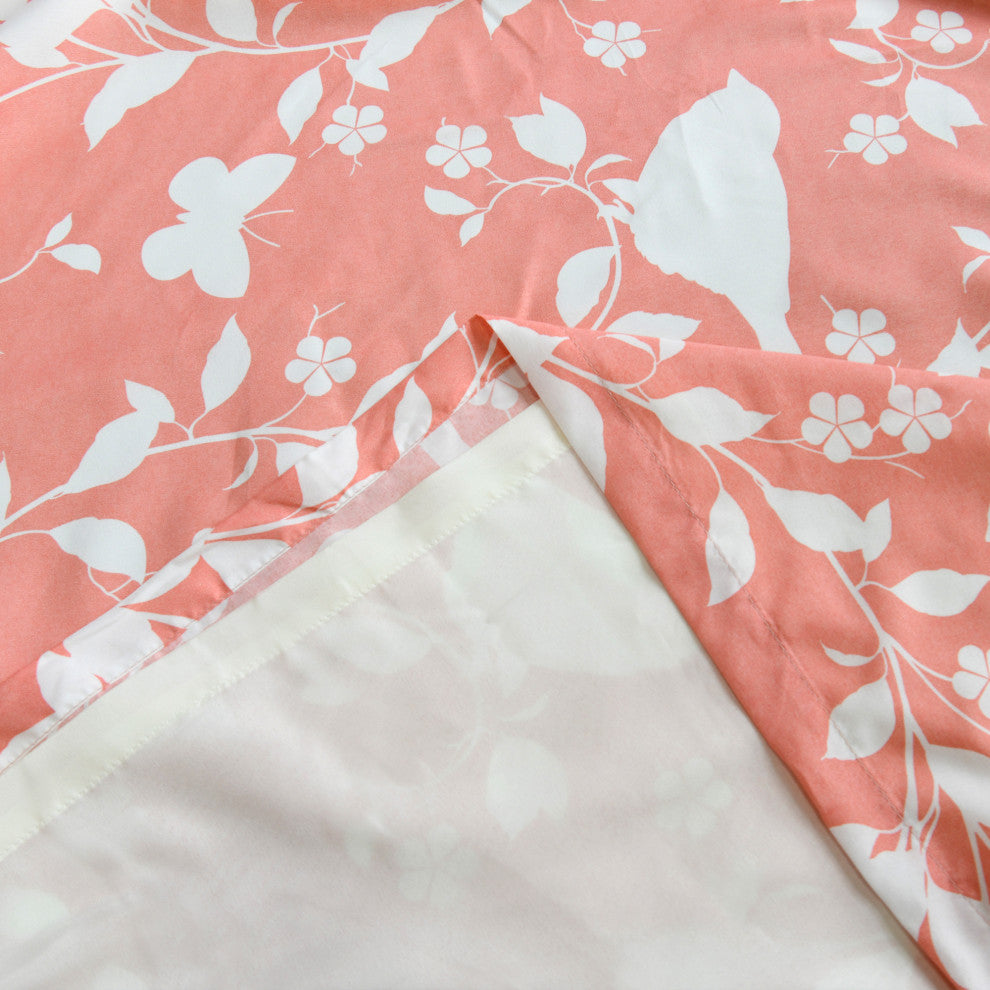 Printed Microfiber Birdsong Curtains, Set of 2, Coral