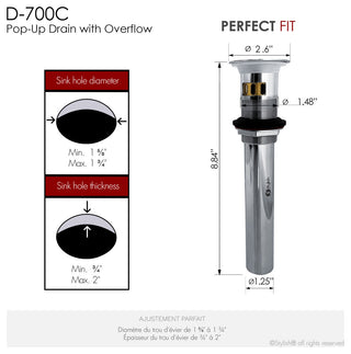 STYLISH Polished Chrome Pop-Up Bathroom Sink with Overflow