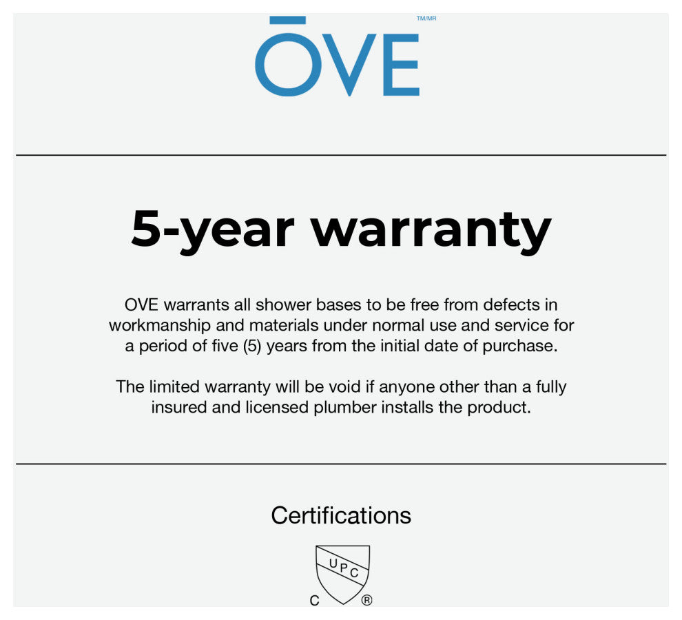 Ove Decors Erika Shower Base Rectangle, White, 36"x36", Side Drain