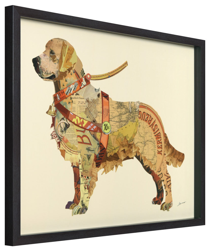Golden Retriever Hand-made dimensional Collage, Shadow Box Frame