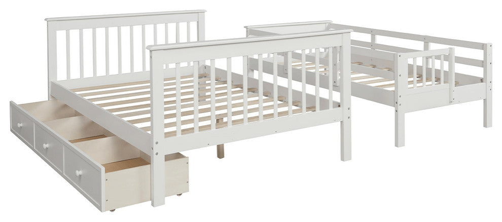 White Twin Over Full Contemporary Bunk Bed With Stairs And Shelves