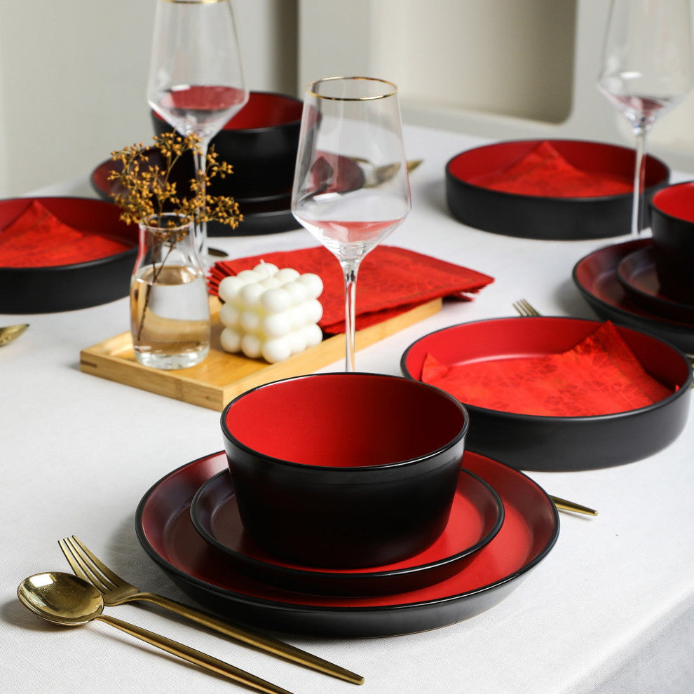 Stone Lain Albie Stoneware 20 Piece Dinnerware Set With Pasta Bowls, Red