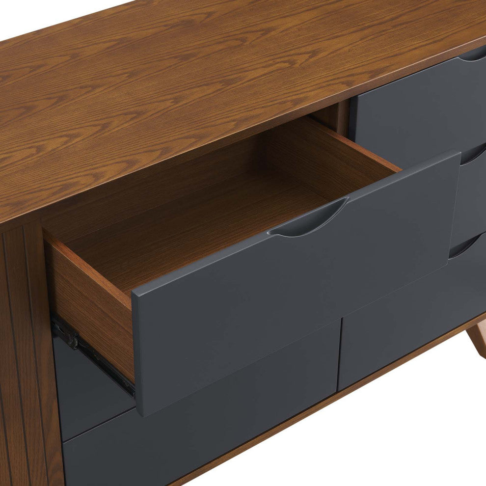 Dresser Drawer Chest Mirror Set, Walnut, Wood, Modern, Mid Century Guest Suite