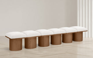 Pavilion Boucle Fabric Upholstered 6-Piece Modular Bench, Cream, Walnut Finish