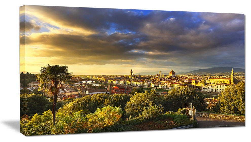 Florence Sunset Aerial View, Landscape Canvas Art Print, 32"x16"