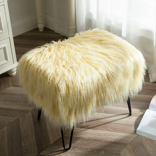 Mongolian Fur Ottoman, Pineapple Slice, 19''x13''x17''
