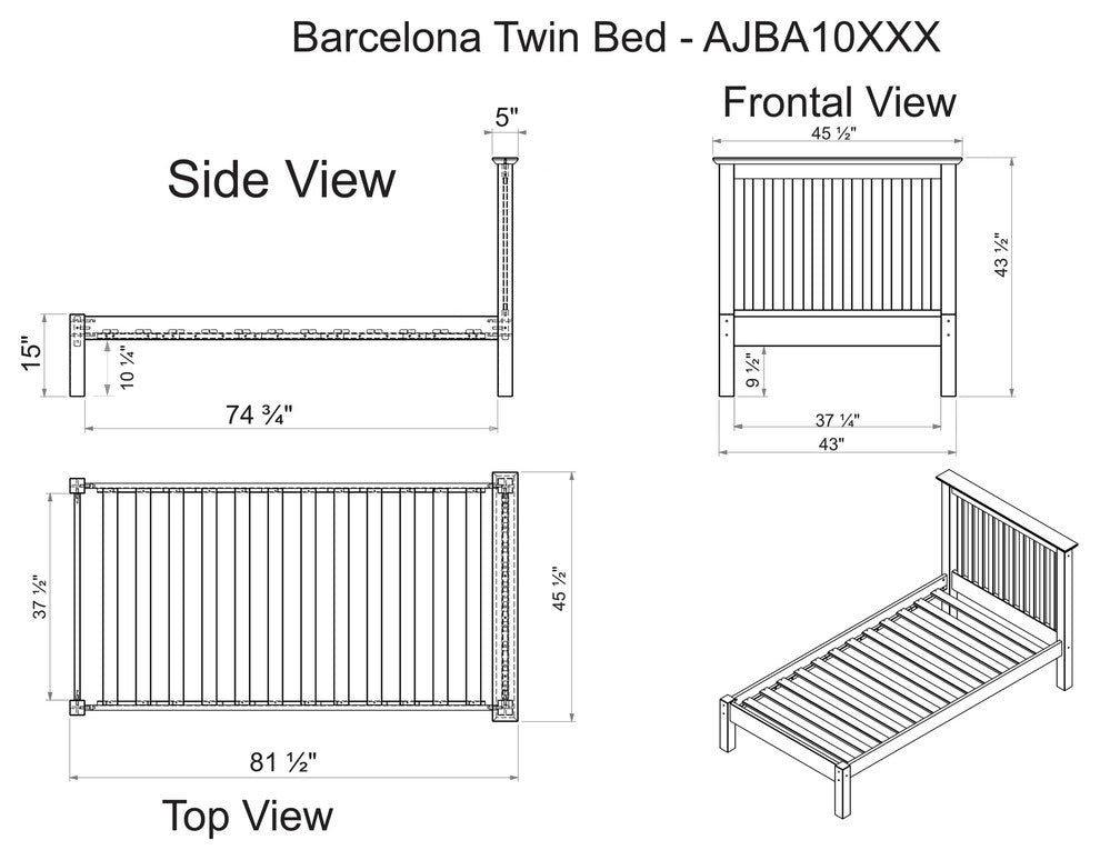 Barcelona Twin Bed, Dove Gray