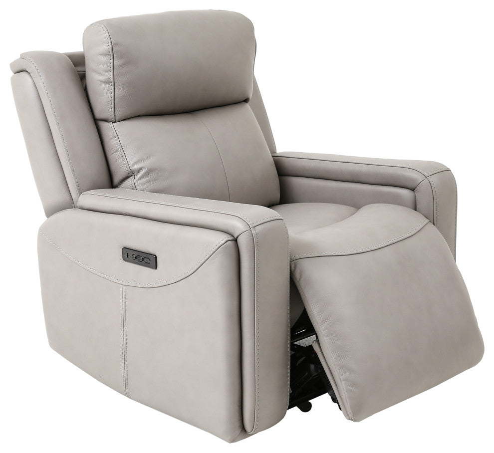 Claude Dual Power Reclining 2 Piece Sofa and Recliner Set, Light Gray Leather