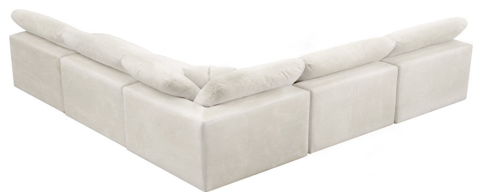Cozy Velvet Upholstered Comfort L-Shaped Modular Sectional, Cream, 5-Piece: 4 Armless Chair, 1 Corner Chair