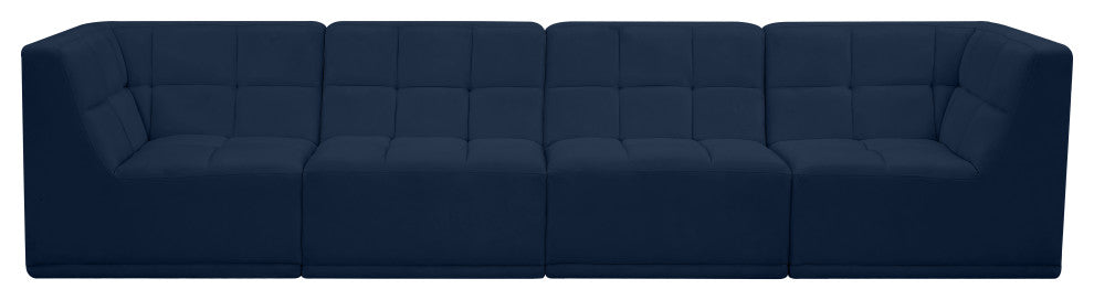 Relax Velvet Upholstered 4-Piece Modular Sofa, Navy