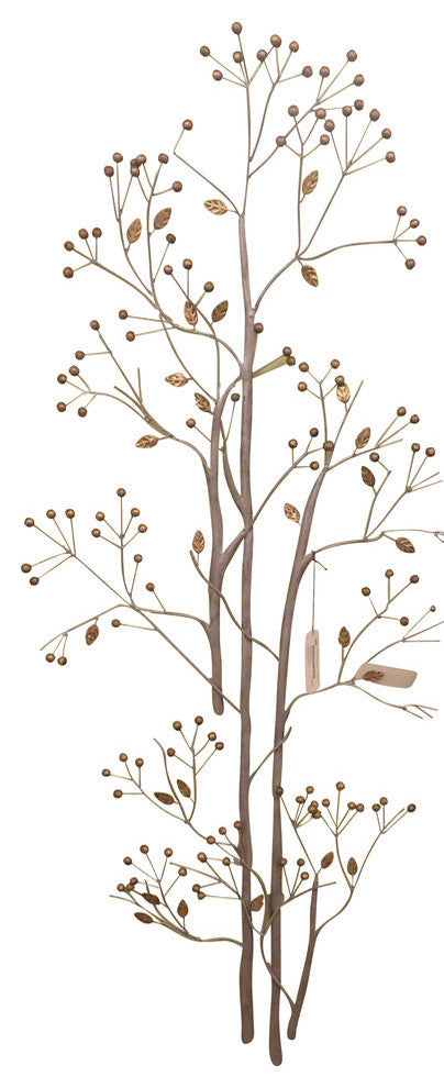 Contemporary Flower Branch Wall Art, Modern Silver Metal