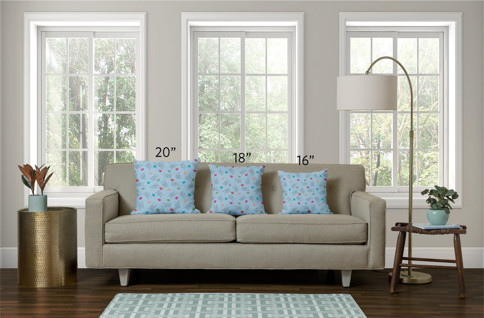 Bunnies and Eggs Easter Decorative Throw Pillow, After Rain Blue, 20x20"