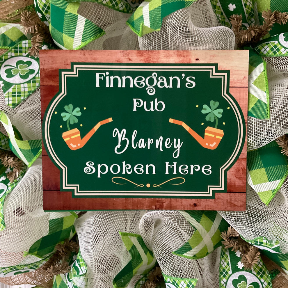 Blarney Spoken Here St Patricks Day Handmade Deco Mesh Wreath