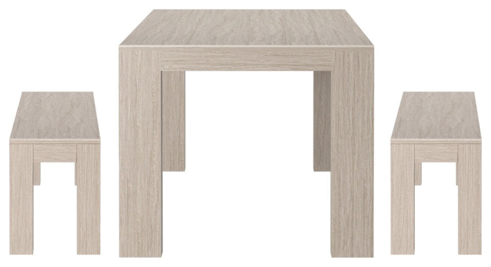 Plank+Beam Modern Solid Wood Dining Table Set with 2 Benches