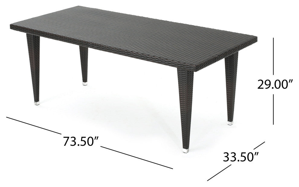 GDF Studio 9-Piece Luka Outdoor Multi-brown Wicker 75" Rectangular Dining Set