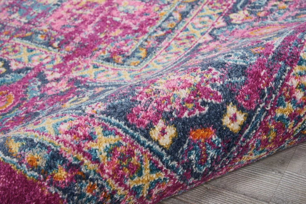 8 x 10 Fuchsia and Blue Distressed Area Rug