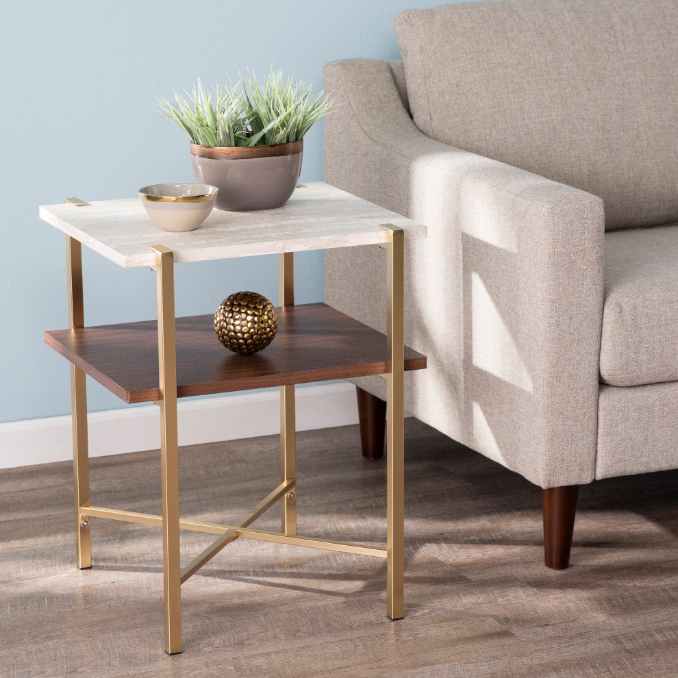 Altivo Square Faux Marble End Table With Storage