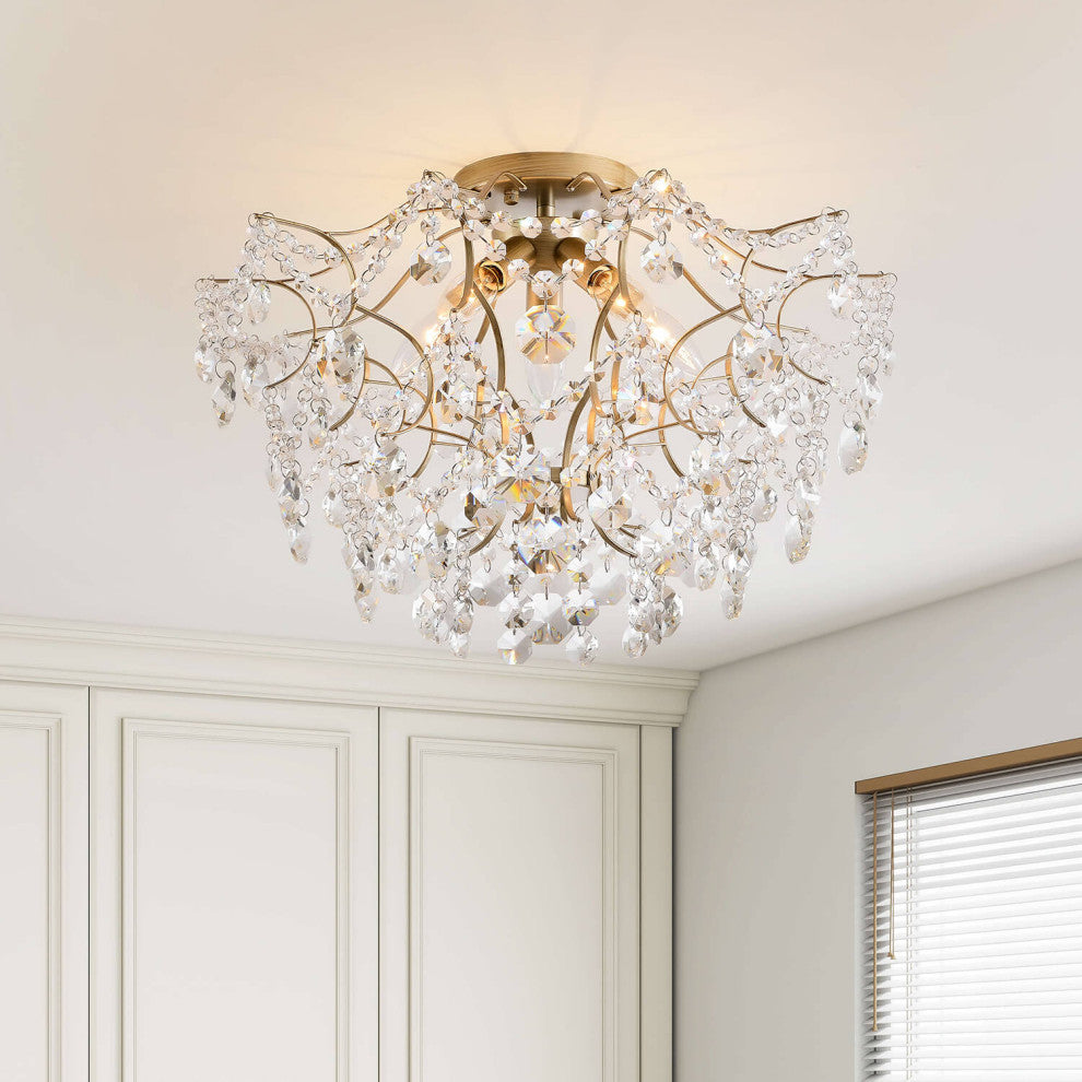 Belle Brushed Silver-ish Champagne 5-Light Larger Crystal Flush Mount