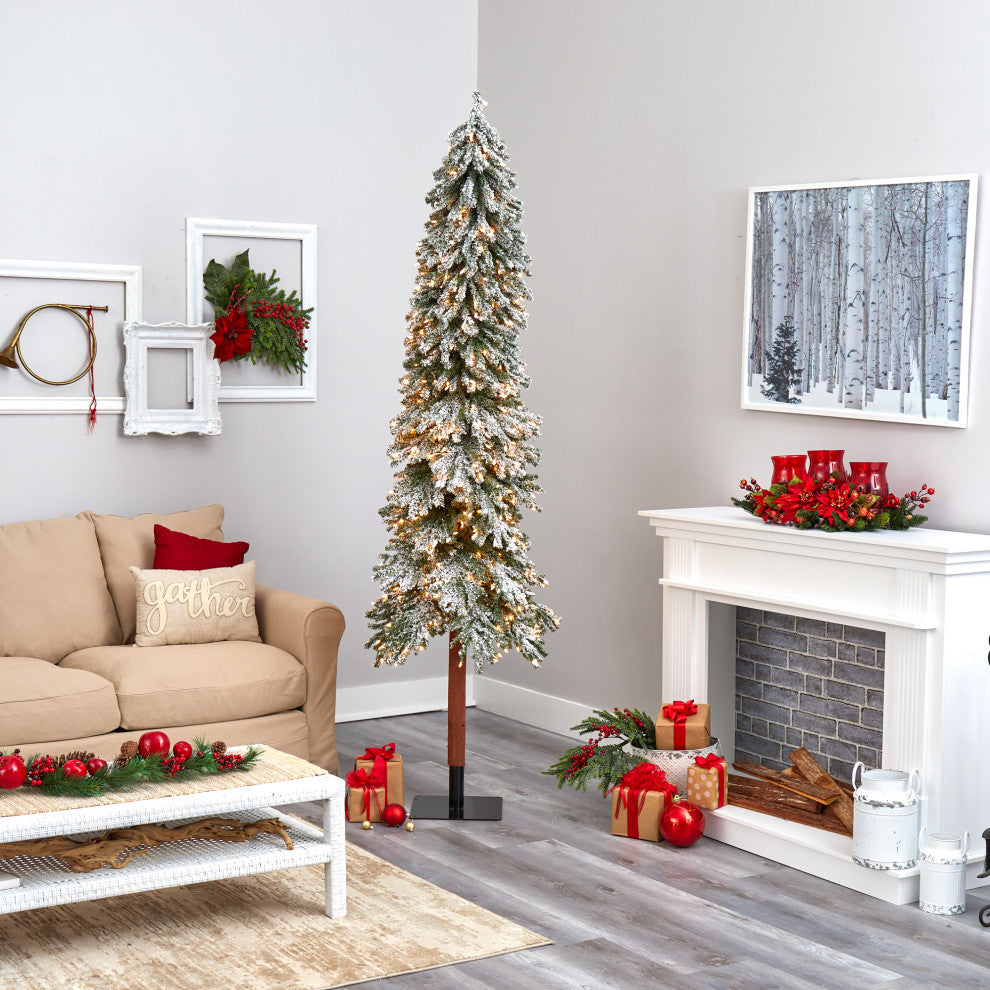 Nearly Natural 8ï¿½Flocked Grand Alpine Artificial Christmas Tree/500 Clear Lights