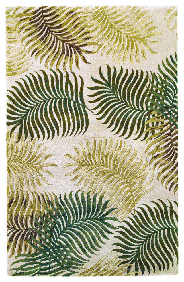 5'X8' Natural Beige Hand Tufted Tropical Leaves Indoor Area Rug