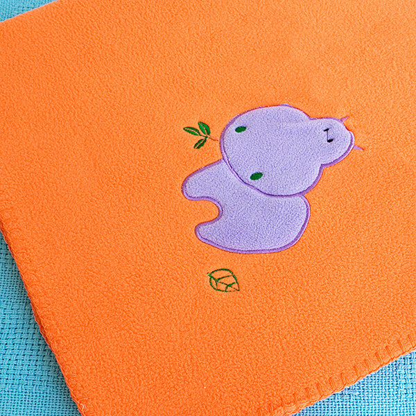 Purple Hippo - Orange Applique Coral Fleece Baby Throw Blanket (29.5"-39.4")