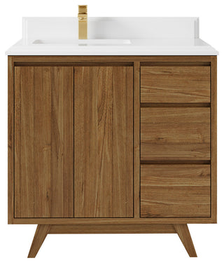 Madison Teak 36 Left Offset Bath Vanity in Dark Natural 1.5" White Quartz