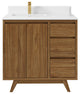 Madison Teak 36 Left Offset Bath Vanity in Dark Natural 1.5" White Quartz