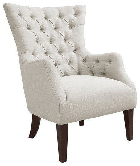 Hannah Armed Button Tufted Wing Chair, Ivory