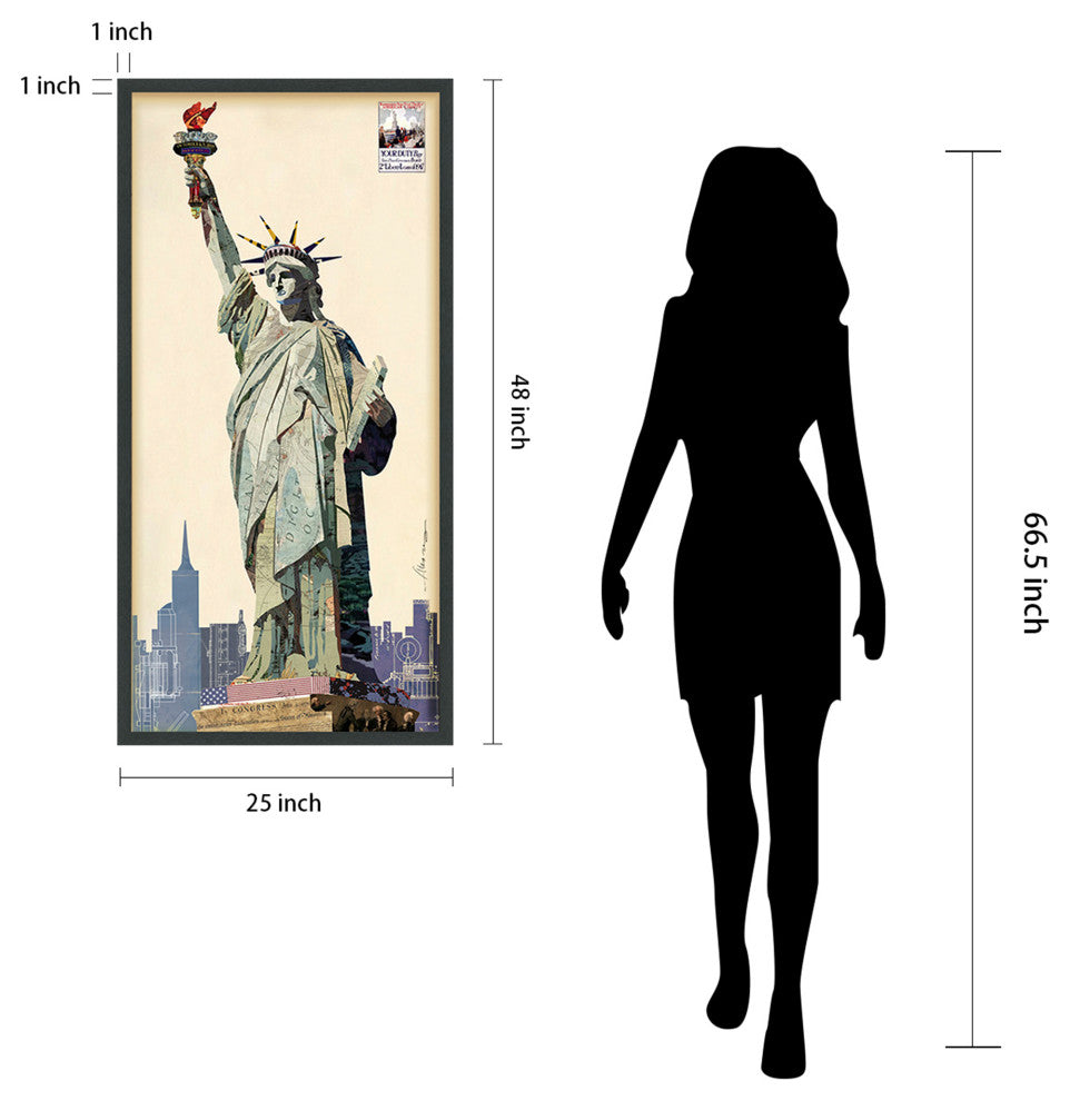 Lady Liberty Dimensional Handmade Collage Wall Art Framed Under Glass