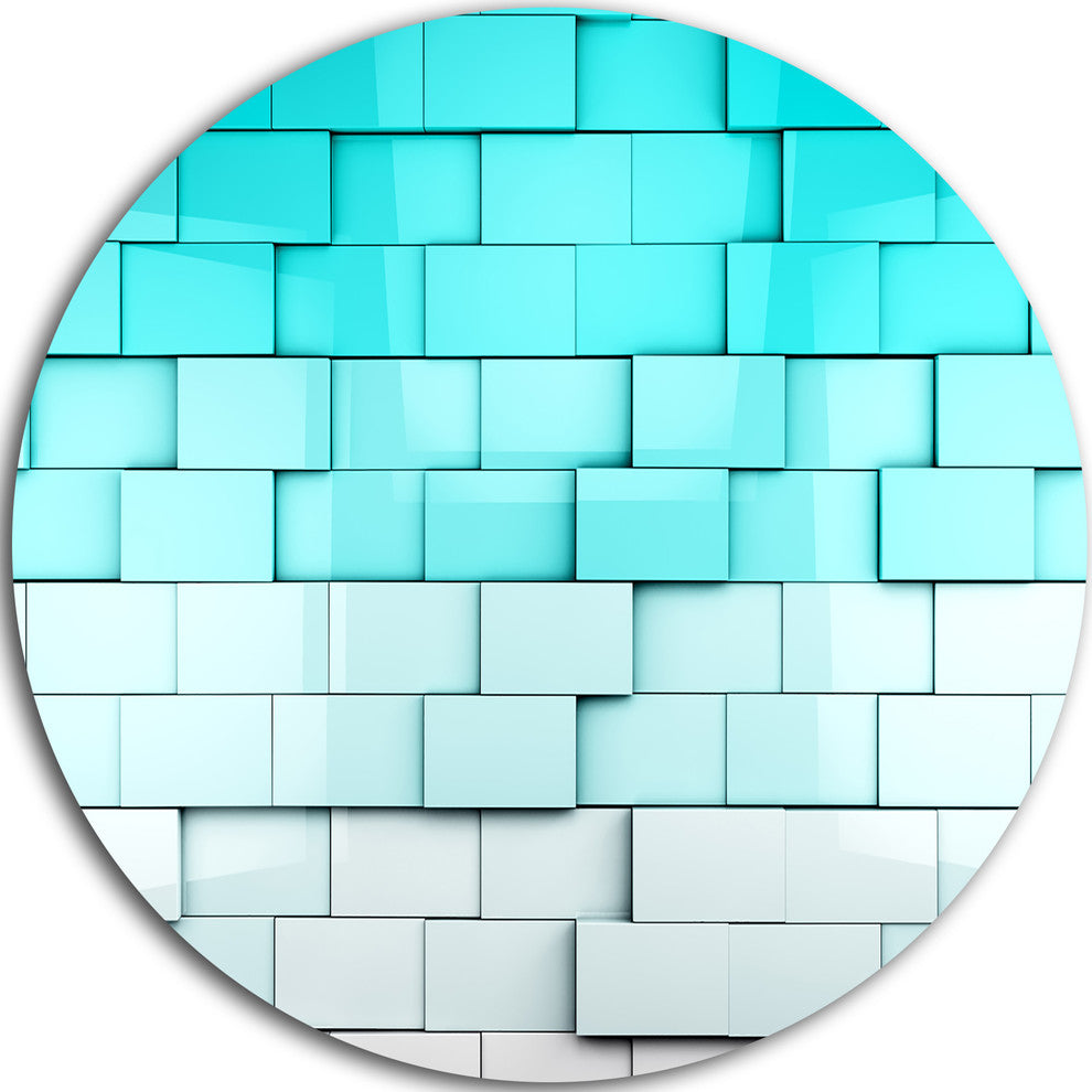 Blue Mosaic Cubes, Contemporary Disc Metal Artwork, 11"