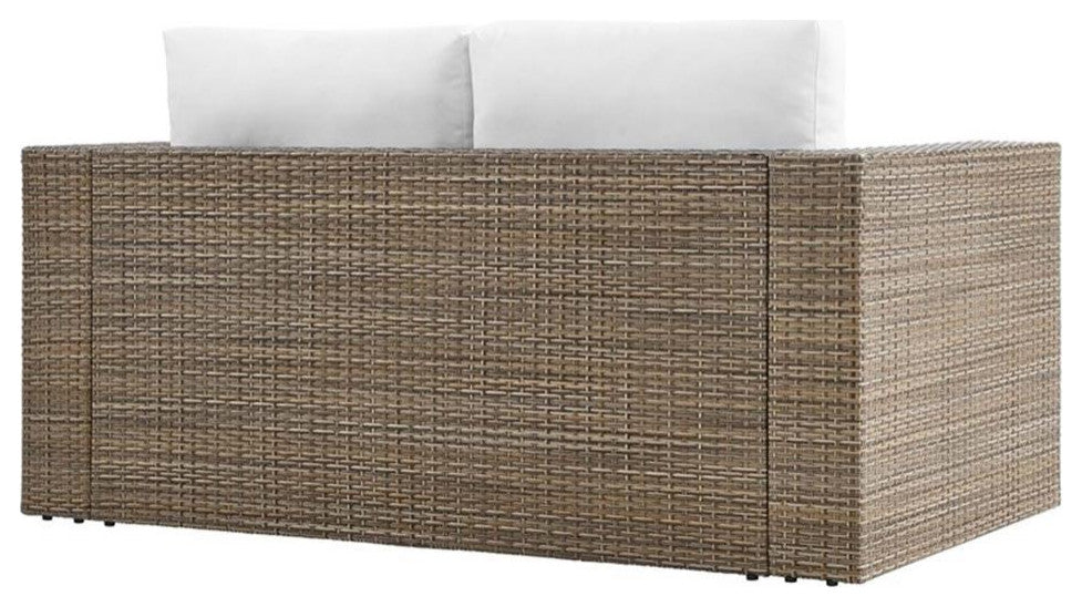 Modway Convene Outdoor Synthetic Rattan Loveseat in Cappuccino/White