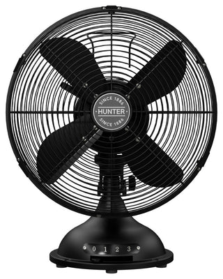 Hunter Classic Matte Black 4-Blade Oscillating 3-speed Desk Fan