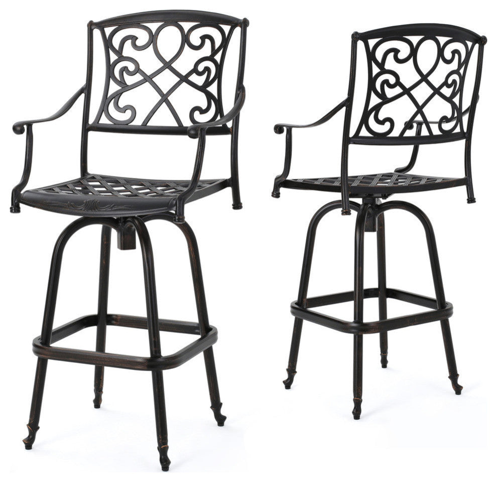 GDF Studio Paris Copper Finish Cast Aluminum Swivel Bar Stools, Set of 2