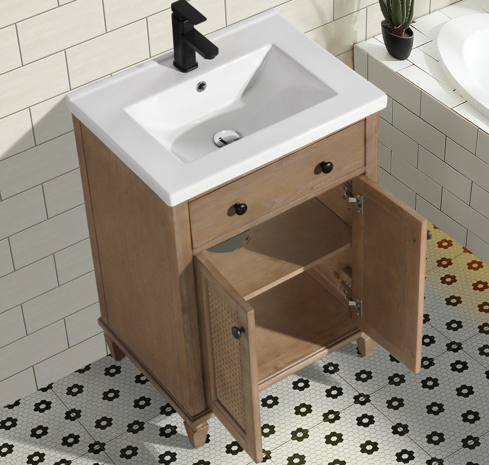 Annie Bathroom Vanity, Weathered Fir, 24", Single Sink, Freestanding