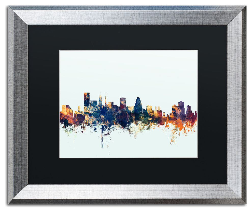 Michael Tompsett 'Baltimore MD Skyline Blue' Matted Framed Art, 16x20