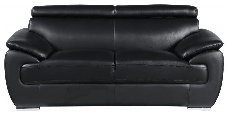 114" Captivating Black Leather Sofa Set
