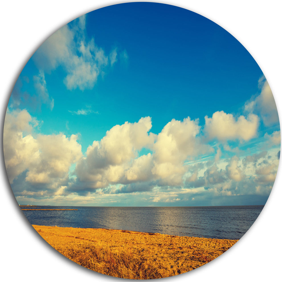 Deserted Brown Sea Coastline, Landscape Round Metal Wall Art, 11"