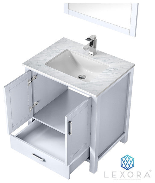 Jacques 30" White Single Sink Vanity Set with White Carrara Marble Top