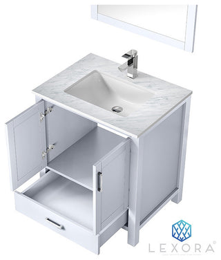 Jacques 30" White Single Sink Vanity Set with White Carrara Marble Top