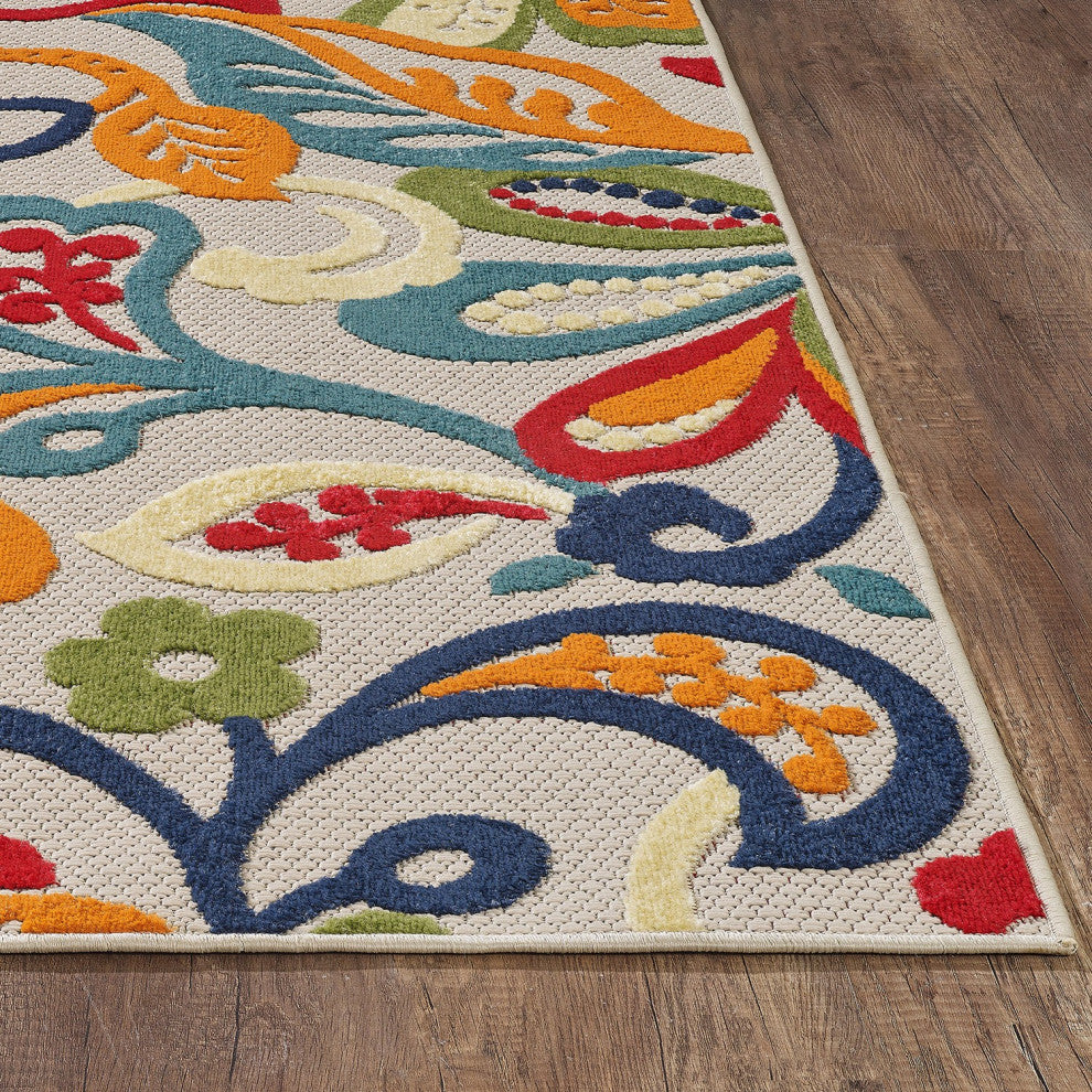 7"x9" Multi Jacobean Floral Indoor Outdoor Area Rug