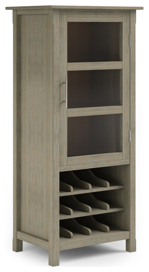 Avalon Solid Wood High Storage Wine Rack Cabinet, Distressed Gray